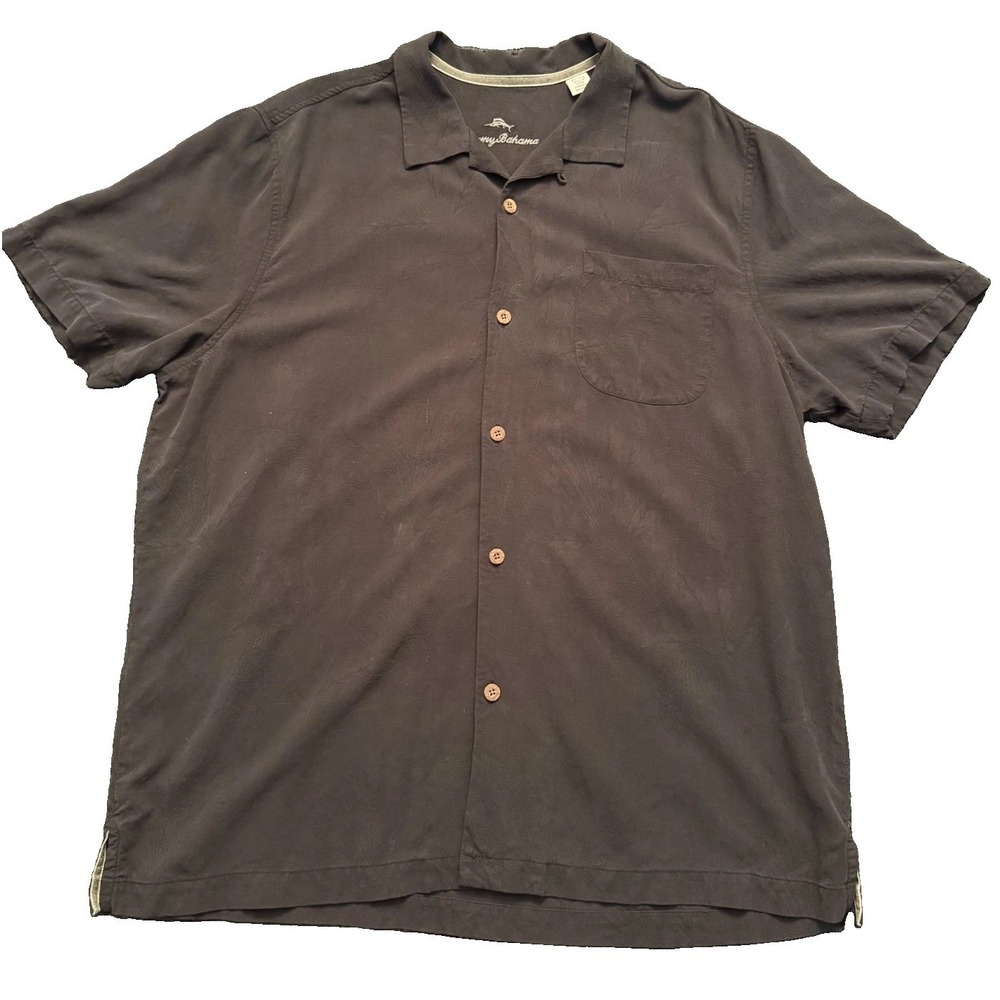 Tommy Bahama Black 100% Silk Camp Shirt Mens XL Tropical Floral Hawaiian